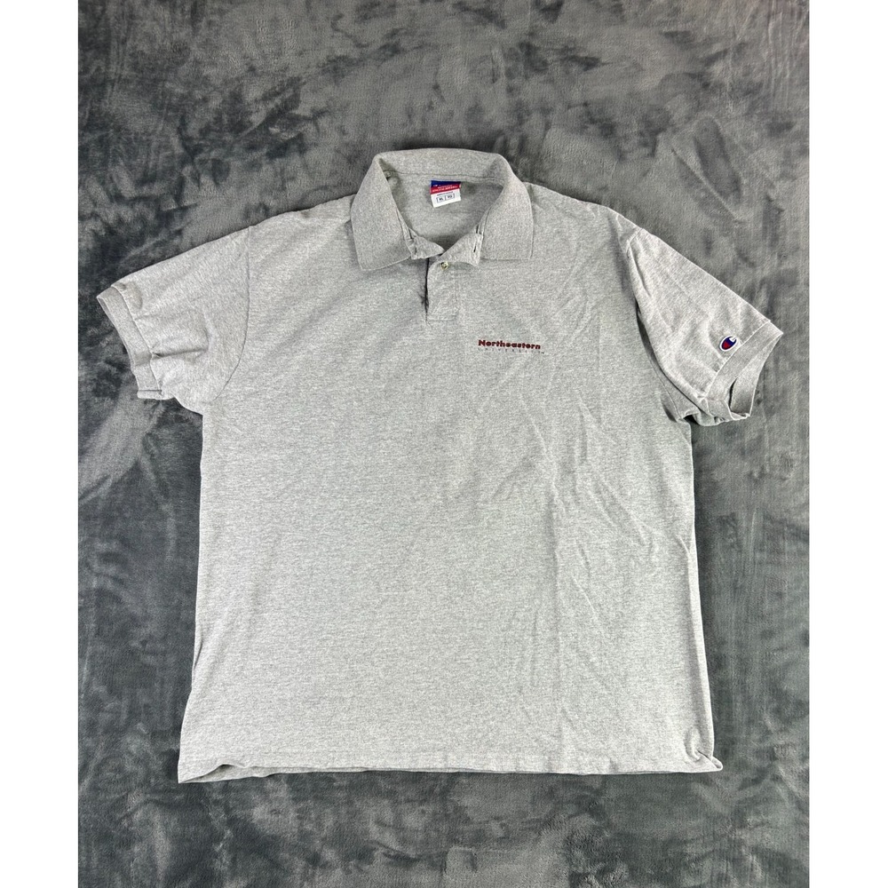 Vintage Champion Polo Shirt XL Gray Northeastern University Embroidered Logo USA